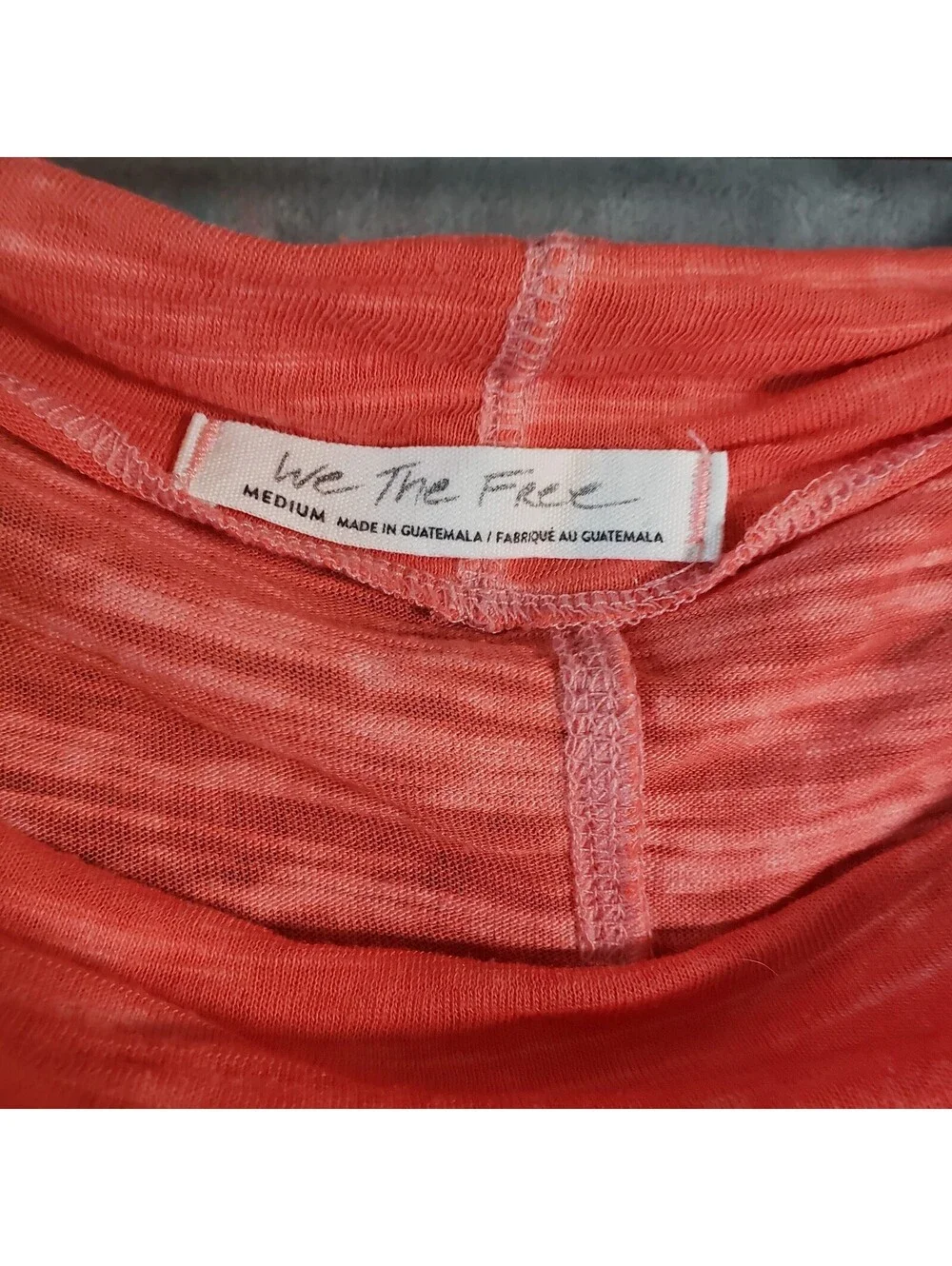 We The Free Knit sheer Top Orange Solid Round Neck Short Sleeve Size M - Picture 3 of 7